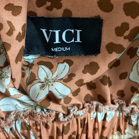 VICI Floral Tie Front Cutout Midi Dress Rust Multi Color Size M - Picture 13 of 14